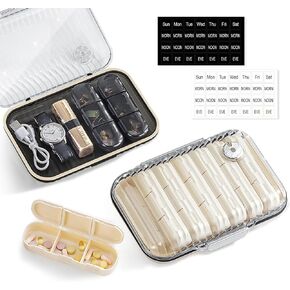 2 Pack Weekly Pill Organizer 3 Time a Day, Portable Travel Pill Case/Jewelry box, Large Medication Holder Container, Daily Pillbox Dispenser for Vitamin Supplement, White&Black