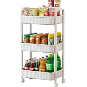 3 Tier Rolling Cart with Handle and Lockable Universal Casters, Wheeled Laundry Carts, Easy Assemble Utility Trolley, Multi-Use Storage Cart for School, Office, Living Room, Kitchen, Sky Blue