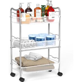 DecoBros 3-Tier Metal Utility Rolling Cart, Silver