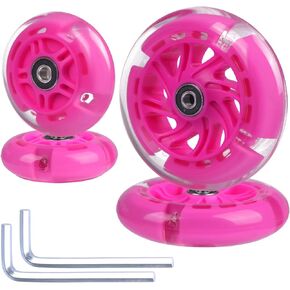 Light Up Scooter Wheels 120mm & 80mm Scooter Replacement Wheel for 3-Wheel Kickboard Kid Kick Push Scooter, 4-Pack (Pink)