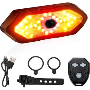 Teguangmei Bike Tail Light with Turn Signals, USB Rechargeable Rear Bike Light Wireless Remote Control with Bike Alarm, 5 Modes Waterproof Bright Safety Warning Light Cycling Scooter for Night