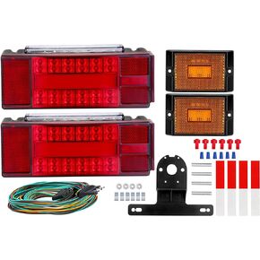 LED Trailer Lights, 2X New Submersible LED Trailer Light Kit with Trailer Wiring Harness Kit, 2 Amber Trailer Marker Lights for Camper Truck RV Boat Snowmobile Over 80" Inches