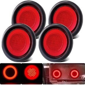4pcs 4 inch Round LED Trailer Trucks Halo Brake Stop Turn Signal Running Tail Lights Red 64 LEDs w/Rubber Grommet Sealed Waterproof IP67 For RV/Van, DC 12V