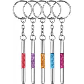 5 Pcs Eyeglass Screwdriver Repair Kit Precision 4 in 1 Mini Screwdrivers Set,Sunglass Watch Toy Repair with Keychain, Stainless Steel Alloy Tool,Flat Head, Phillips, Hex(5 colors)