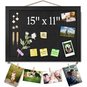 Black Bulletin Boards Cork Board with Felt, 15"x11" Small Display Pin Board Vision Board for Walls, Jewelry, Notes, Collection, Photos, Office, Wood Framed(Black) & Felt(Black), 1pc