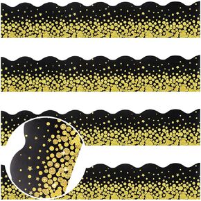 80 Feet Gold Confetti Scalloped Bulletin Board Borders Bulletin Board Decorations Glitter Adhesive Bulletin Board Trim for Cork Board Desk Locker Wall Poster Homeschool Classroom Decor