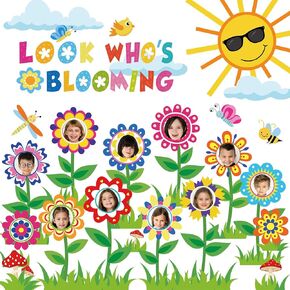 88PCS Spring Bulletin Board Set Look Who’s Blooming Classroom Decoration Growth Mindset DIY Photo Craft for School Offices Classroom Decor Spring Summer Party Supplies
