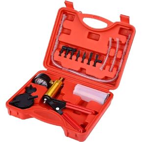 Hand held Vacuum Pump 2 in 1 Brake Bleeder Test Kit for One-Man Brake and Clutch Bleeding System,Automotive with Sponge Protected Case,Adapters (Red)