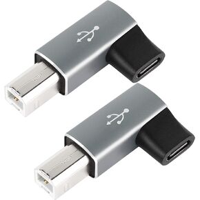 محول QIANRENON 90 درجة USB C إلى MIDI من النوع C أنثى إلى USB B ذكر محول الزاوية اليمنى للطابعة، للطابعة MIDI طبلة البيانو الكهربائية الإلكترونية، قطعتان، رمادي