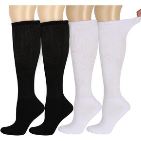 Bamboo Rayon Knee High Diabetic Socks for Men & Women 4 Packs, Soft No-Binding Cushioned Sole Seamless Diabetic Socks