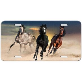 Horse Car Front License Plate Cover Animal Personalized Rust-Proof Metal Cars Tag Design Stainless Steel Funny Novelty Vanity Decor 4 Holes 12 × 6 Inches Beautiful