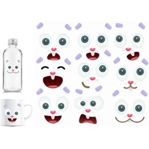 Easter Bunny Face Expression Sticker, Creative Glass Sticker Self-Adhesive Window Decal Funny Bottle for DIY Home Decorations Bedroom, Easter Party Decoration Favors, White