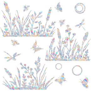 Flower and Grass Window Decals for Bird Strikes - Anti-Collision Window Decals to Save Birds from Window Collisions,Non Adhesive Reusable Vinyl Rainbow Window Stickers,A