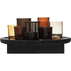 Bloomingville Bloomingville Embossed Glass and Metal Votive Holders with Paulownia Wood Tray, Set of 9, Multicolor