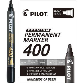 PILOT Premium 400 Permanent Markers, Broad Point Chisel Tip, Black Ink, Box of 12 (SA4-BLK)