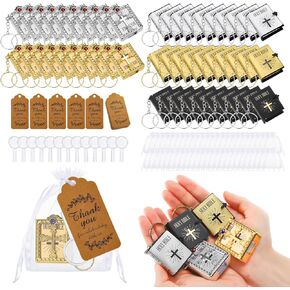 200 Pcs Bible Gift Set for Christian Mini Bible Keychain Include 50 Mini Bible Verse Keychain Thank You Tag White Organza Bags Magnifying Glass Mini Bible Keychains for Church Souvenir Gift