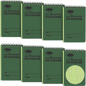 8 Pack Waterproof Notebook 3×5 All-Weather Pocket Notepad Write in the Rain Waterproof Notepad Stone Paper Police Notepad Suitable for Office Outdoor Activities (Army Green)