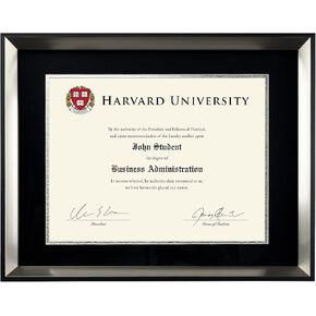 EXCELLO GLOBAL PRODUCTS Modern Photo Document Frame: 8.5x11 with Double Mat Graduation Diploma Certificate Holder Wall Frame (Silver)