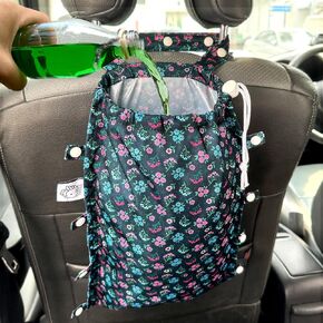 FLOCK THREE Leak-Proof Waterproof Car Trash Bag Foldable Multipurpose Trash bin Container Storage Cute Grocery Organizer Bag for Automotive Front or Back Seat in Cars SUVs and Trucks (Batik)