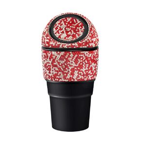 Bling Rhinestone Auto Garbage Can Car Trash Can with Lid Mini Garbage Bin for Automotive Car, Home, Office, Kitchen, Bedroom (White)