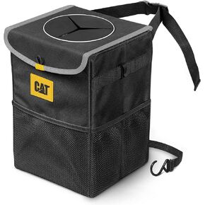 Cat® Premium Car Trash Can with Lid Storage Pockets Waterproof Garbage for Auto Multipurpose Storage Organizer Bin - 100% Leak-Proof, Black