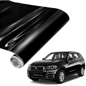 Spurtar Gloss Black Vinyl Wrap 1ft X 5ft Air-Release Glossy Black Car Wrap Adhesive Film Automotive Vinyl Wraps Black Wrap for Cars Motorcycle DIY Free Tool Air Release Decal Sheet 30.5 X 152cm