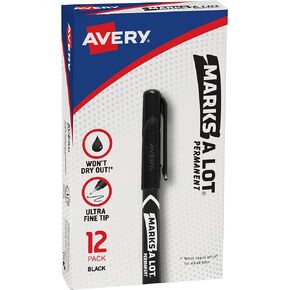 AVERY Marks-A-Lot Permanent Markers, Ultra Fine Tip, Water and Wear Resistant, 3 Black Markers (09230)