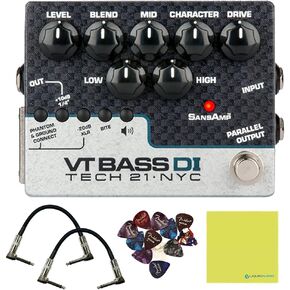Tech 21 SansAmp VT Bass DI Pedal Bundle w/ 2x Strukture Patch Cables, 12x Guitar Picks & Liquid Audio Polishing Cloth CS-VTB-DI in Kuwait