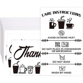 60pcs Tumbler Care Cards Black White Glass Cup Care Instruction Cards 2x3.5" Coffee Cup Care Instructions for Mugs Double-Sided Printing Customer Directions Cards Online Shop Package Insert