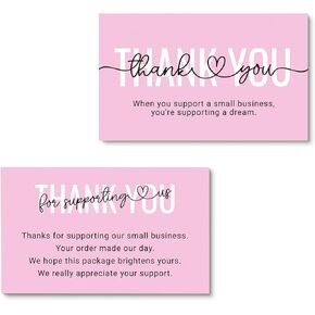 Thank you for supporting my small business Cards Customer appreciation card Pink Script with Heart Pack of 100