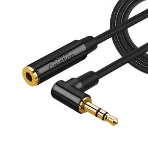 CableCreation 3.5mm Headphone Extension Cable, Right Angle 3.5mm Male to Female Audio Stereo Cable with Silver-Plating Copper Compatible with iPhones, iPad, Beats, PS4 Headset, Black/ 3Feet