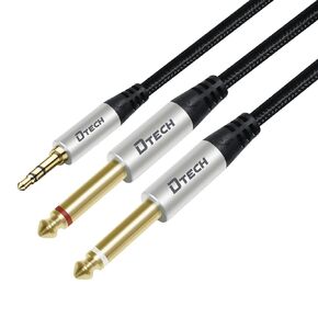 5ft 3.5mm to 1/4 Adapter Audio Stereo Cable TRS 1/8 to Dual Quarter Inch TS 6.35mm Y Splitter Guitar AMP Aux Cord for Headphones Jack Laptop Speaker Phone Mixer