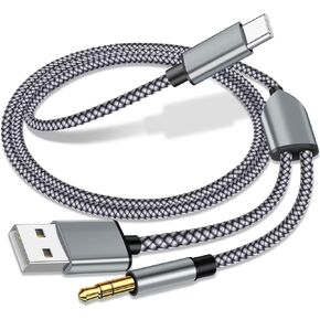 USB C to 3.5mm Aux Audio Cable with Charging, 2 in 1 USB C to 3.5mm Car Stereo Headset Audio Cable with PD 18W Charging Compatible with iPhone 15/15Pro, Samsung Galaxy S23/S23+/S22, Google Pixel 7 6