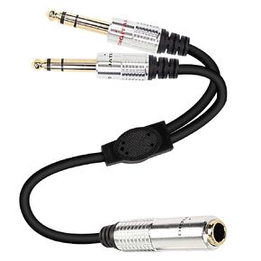 XMSJSIY 6.35mm 1/4 TRS Headphone Splitter Cable,1/4 inch TRS Female to Dual Stereo Male Plug Y Splitter Audio Extension Adapter Cable with Gold Plated for Amplifiers,Guitar and More- 50CM/1.6FT