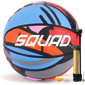 Graffiti Youth Basketball Size 5 (27.5"), Durable Rubber Basketball for Indoor & Outdoor Play, Includes Pump & Mesh Bag - Engaging Fun Gift for Teens