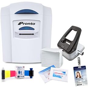 Magicard Pronto ID Card Printer | with Beginner Software, 100 Blank ID Cards, Slot Punch, 100 Strap Clips, & 1 Color Ribbon | Single Sided ID Card Printer in Kuwait