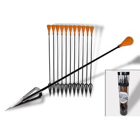 FSFF 3-Blade Carbon Fiber Razor Dart، 12 حزمة، 0.84 بوصة أوسع سهام عريضة الرأس، سهم بارد كبير 9.75 بوصة لبنادق النفخ ذات التجويف عيار 0.625، مخروط عالي الوضوح من الفولاذ عالي الكربون، 3 شفرات CF Dart