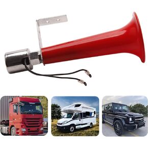Whistle Horn 120db Red Air Horn Universal Purpose 12v/24v Air Pressure Whistle Horn Fit for Trucks Buses Boat Trains etc.