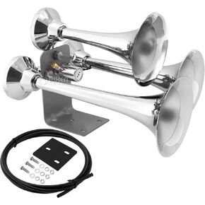 Vixen Horns Train Horn for Truck/Car. 3 Air Horn Chrome Plated Heavy Duty Trumpets. Super Loud dB. Fits 12v Vehicles like Semi/Pickup/Jeep/RV/SUV VXH3318