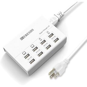 USB Charger, HITRENDS 8 Ports Charging Station 60W/12A Multi Port USB Charger Hub for Multiple Devices (5ft Cord, Black)