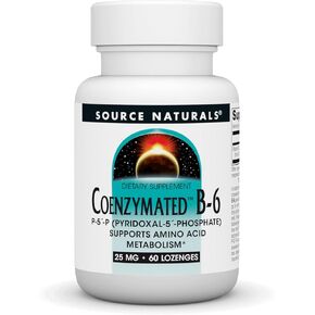 Source Naturals Coenzymated B-6 25mg P-5 Pyridoxal-5 Phosphate Fast-Acting, Quick Dissolve Vitamin Supports Amino Acid Metabolism - 60 Lozenges