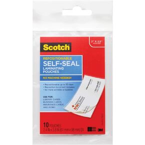 Scotch Repositionable Self-Seal Laminating 2.4 x 3.8 Inches Pouch, Business Card Size, 10 Pouches LSR851-10G)