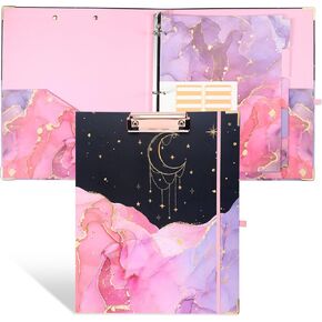 Harloon Teacher Binder 3 Ring Binder with Clipboard 1 Inch Marble Cute Binder Organize, 5 Tab Dividers, 2 Pockets and Label Stickers for Women Nurse Teacher Gifts School Office Supplies(Pink)