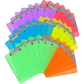 Plastic Clipboards, PANDRI 36 Pack Clear Colored Clipboards, Low Profile Clip Board 12.5 x 9 Inch Standard Letter Size, Office Supplies Classroom Teacher