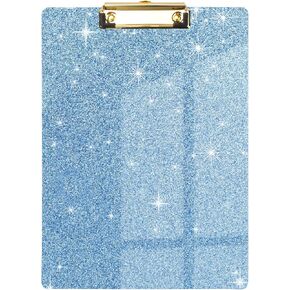 WAVEYU Acrylic Clipboard, Glitter Hardboard for Women Girls, Stardard Letter Size Clip Board with Low Profile Gold Clip Designed for Classroom School and Office Use, A4 Size 12.5" x 9", Glitter Clear in Kuwait