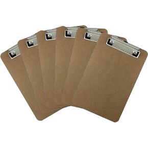 Memo Size 6'' x 9'' Clipboard Low Profile Clip Hardboard (Pack of 6)
