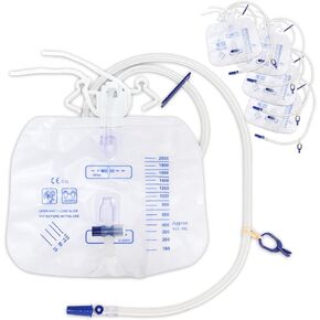 5 Pack Urinary Drainage Bag with Anti-Reflux Chamber, 2000ml Professional Adult Urine Bags for Home and Hospital Use -Catheter Bags