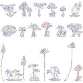 20 Pieces Mushroom Window Clings - Anti-Collision Window Decals to Save Birds from Window Collisions,Non Adhesive Prismatic Vinyl Window Clings, Rainbow Stickers