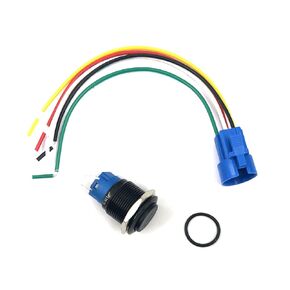 19MM 12V Car Horn Button Blue LED Lighted Momentary Metal Speaker Air Horn Toggle Switch with Wires BK-GLB19-BU
