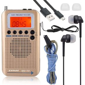 EXMAX EXD-737 Aviation FM/AM/SW/Band Shortwave Radio Receiver NOAA Weather Radios VHF Airband Portable Full Band Frequency Handheld Aircraft Radio Digital Alarm Speaker Gift for Parents - Gray